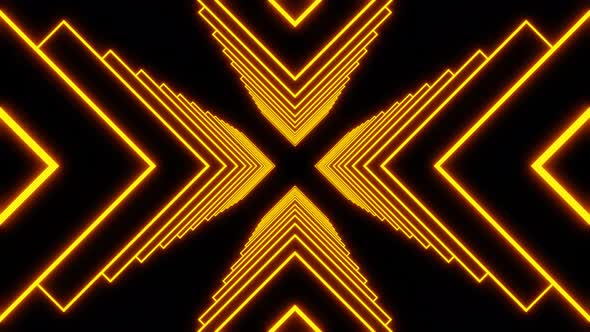 Tunnel of Yellow Blinking Led Neon Arrows on Dark Background Seamless Animation