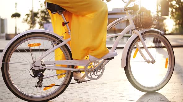 Closeup View of a White City Bicycle's Wheels Spinning