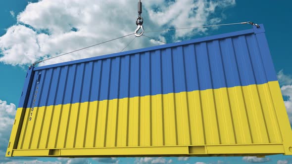 Loading Cargo Container with Flag of Ukraine alt