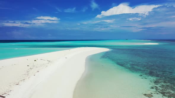 Aerial drone abstract of relaxing bay beach holiday by clear lagoon with bright sandy background of 