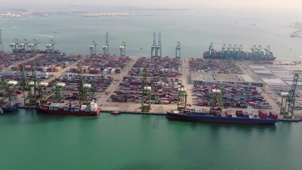 Aerial Footage of Commercial Port Terminal in Singapore