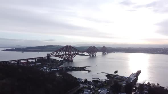 Railway bridge aerial view, Firth of Forth, Scotland