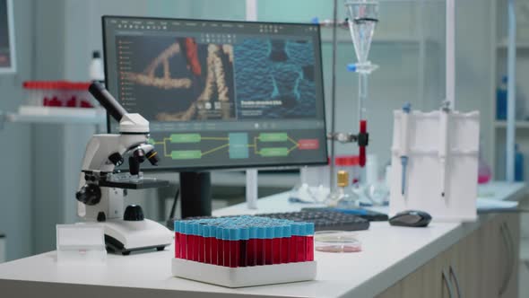 Flasks with Blood Samples on Laboratory Desk