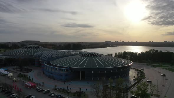 Top View of the Ice Palace Chizhovka Arena in Minsk at Sunset