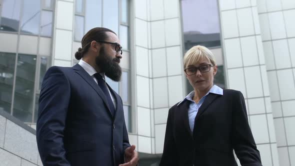 Frustrated Lady in Business Suit Looking at Male Boss, Professional Quarrel