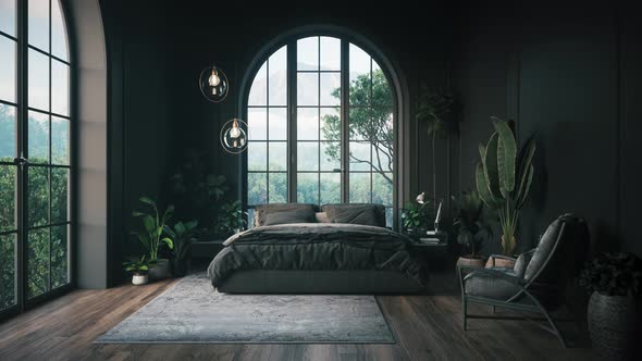 Dark Bedroom With A Large Window