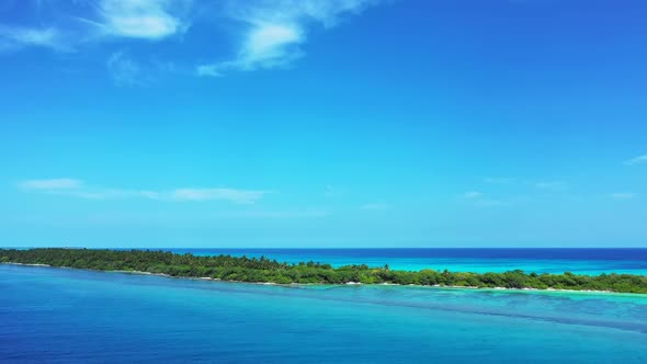 Aerial flying over sky of paradise island beach holiday by blue ocean with white sand background of 