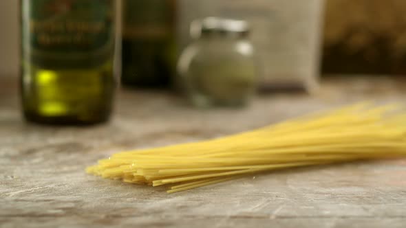 Spaghetti on table, Slow Motion