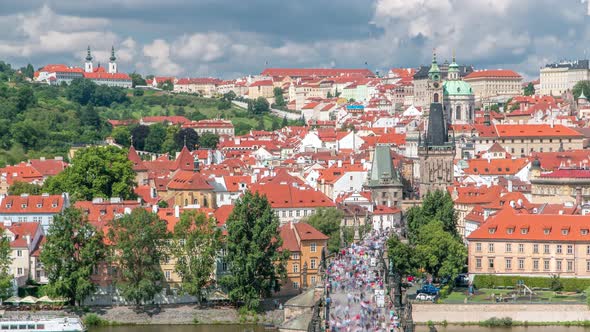 Charles Bridge and Prague Castle Timelapse View From the Bridge Tower Czech Republic