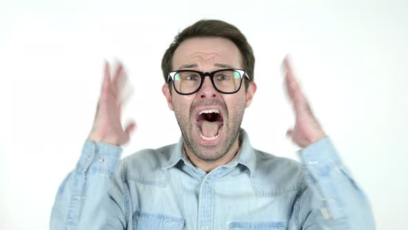 Screaming Angry Man, White Background