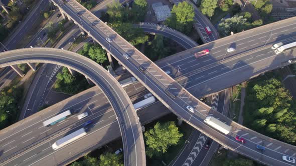 Vehicles Driving Navigating a Spaghetti Interchange Road System