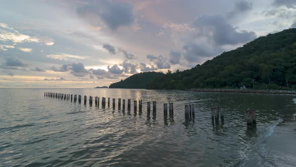 Timelapse view abandoned pier at sea