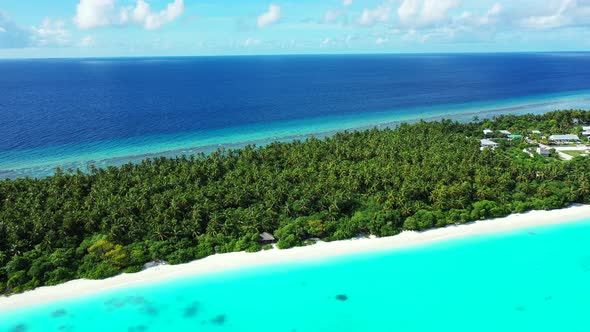 Daytime birds eye abstract shot of a white sand paradise beach and aqua blue ocean background in hi 