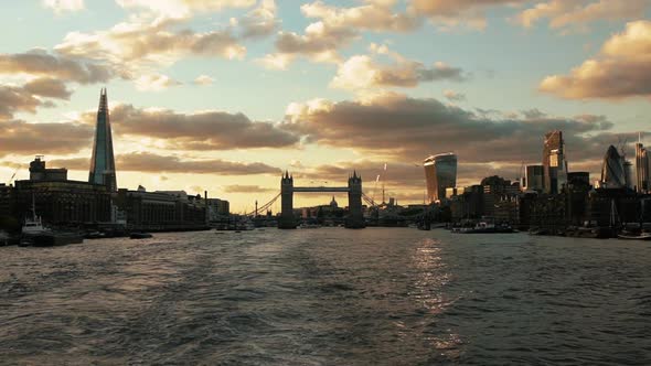 View of modern cityscape and River Thames