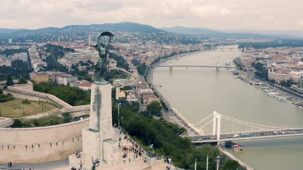 Aerial View of Citadella and Liberty Statue in Budapest