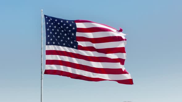 USA American Flag  Footage Famous Flag United States of America in Blue Sky
