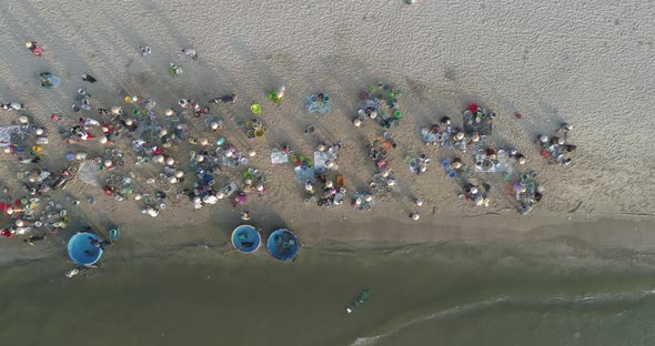 Top view, aerial view fishing harbor from the drone. Phan Thiet city, Vietnam