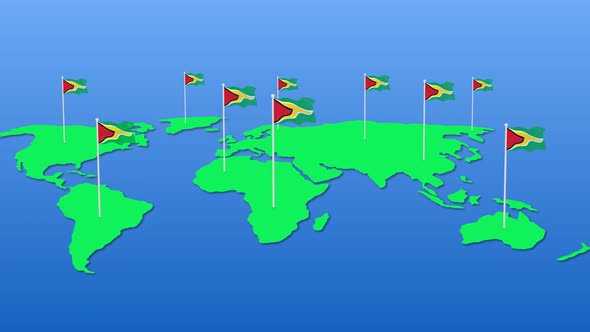 Guyana Flag Wavy Animated On Earth Map