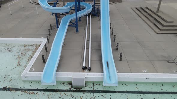 Aerial view of Anderson Park recreation center pool slides in Kenosha, Wisconsin.