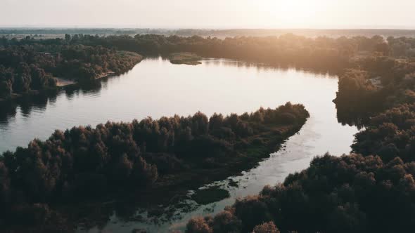 Autumn River Coast in Sunset