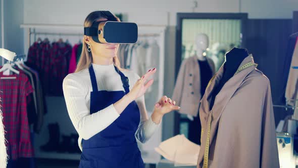 Female Dressmaker is Using VRglasses in Her Workshop