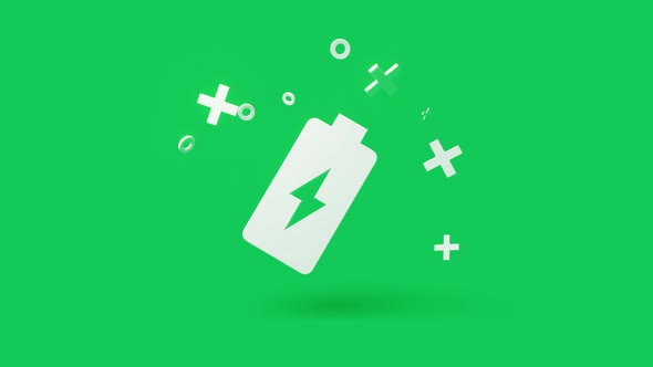 Battery 3d icon on a simple green background 4k seamless animation loop