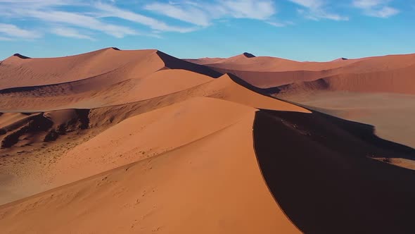 The Dune 45 filmed from above with a drone. Dune 45 is a star dune in Sossusvlei, Namibia