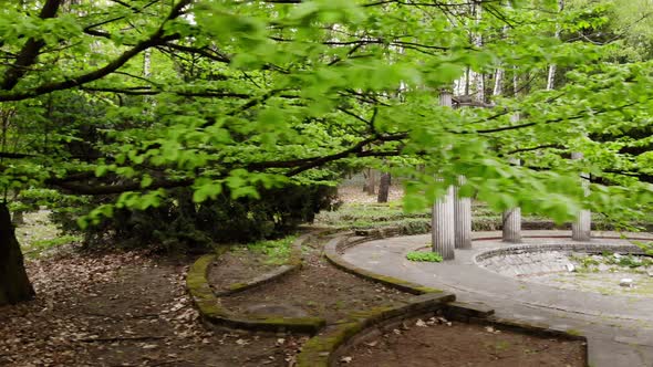 Circle of columns in a city park