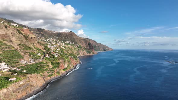 Coastline of Madeira Portugal Beautifull Sunny Island the Atlantic Ocean Aerial Drone View