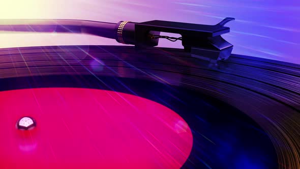 Vinyl Record and Dj Music Album Spinning on the Retro Turntable Player