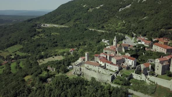 Aerial view to the old town among the mountains in Croatia