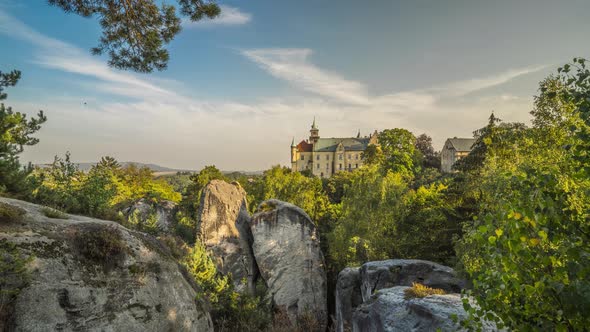 Time lapse of a beautiful view of Bohemian Paradise with a castle