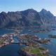 Flight above sea and view on the Henningsvaer fishing village Lofoten Islands,Norway - VideoHive Item for Sale