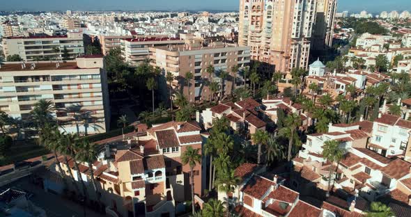 Flying with Drone in Torrevieja Above Touristic Town Close the Towers and Beach