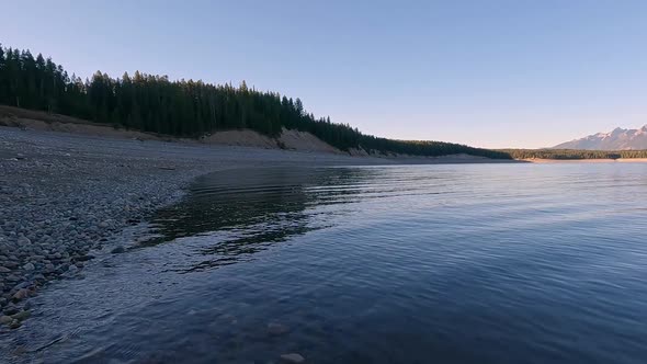 Moving over the shoreline of Jackson Lake then underwater