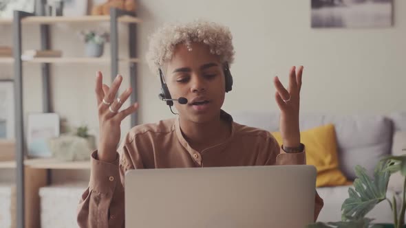 Motivated African Tutor Giving Video Call Educational Class