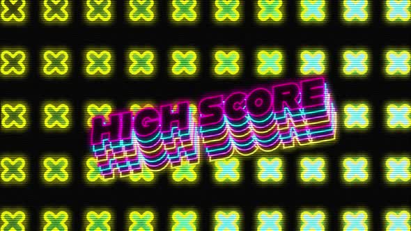 Animation vintage video game screen with words high score written