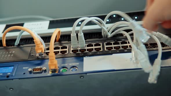 Technician Testing Network Connection. Hardware Updates On Server Room.