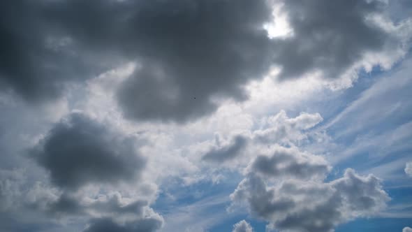 Clouds Move Smoothly in the Blue Sky on Background of Sun. Timelapse