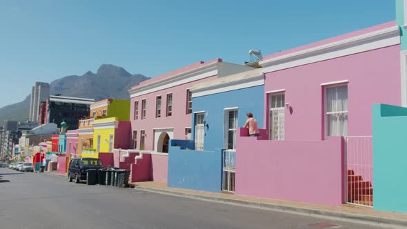 View of Colorful Houses in the Muslim Area BoKaap in Cape Town South Africa