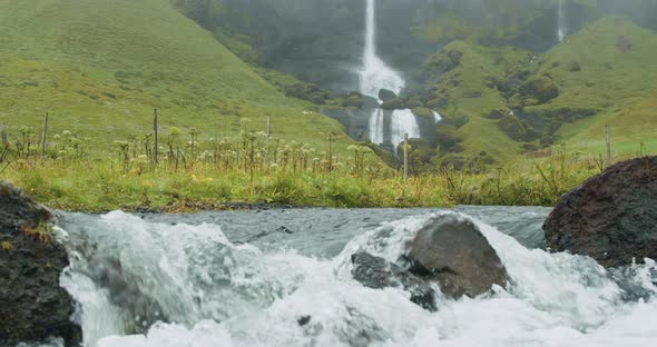 Foss a Sidu Waterfall in Foggy Weather Near Kirkjubaejarklaustur Iceland