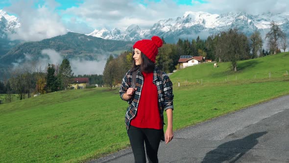 Girl Walk in Switzerland Alps