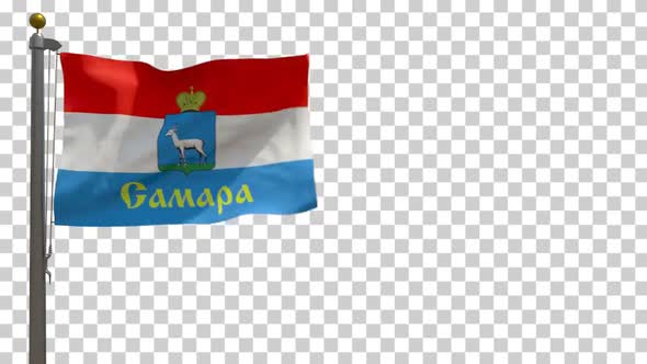 Samara City Flag (Russia) on Flagpole with Alpha Channel - 4K