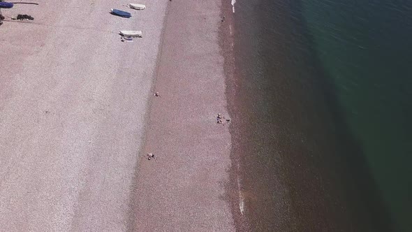 Aerial view of an almost empty beach in Budleigh Salterton, East Devon, England