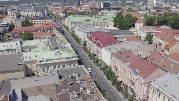 Gedimino Avenue of Vilnius, Main Street in Capital of Lithuania Baltic States. Rooftops from Above