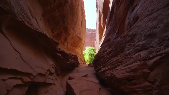 Looking up through slot canyon in the desert