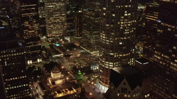 Los Angeles California United States at Night with City Lights and Skyscraper Towers Aerial Wide