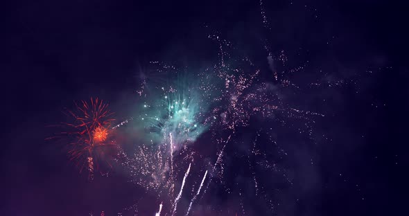 Real fireworks display on dark sky