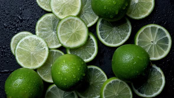 Lime Slices Closeup Macro Background Fruits Top View