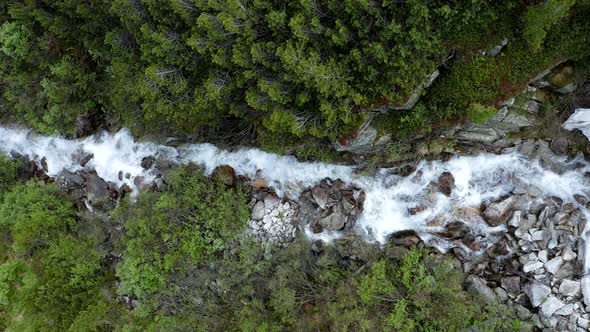 Aerial View of Mountain Landscape with Spring Waterfall Near Olpererhutte Zillertal Tirol Austria